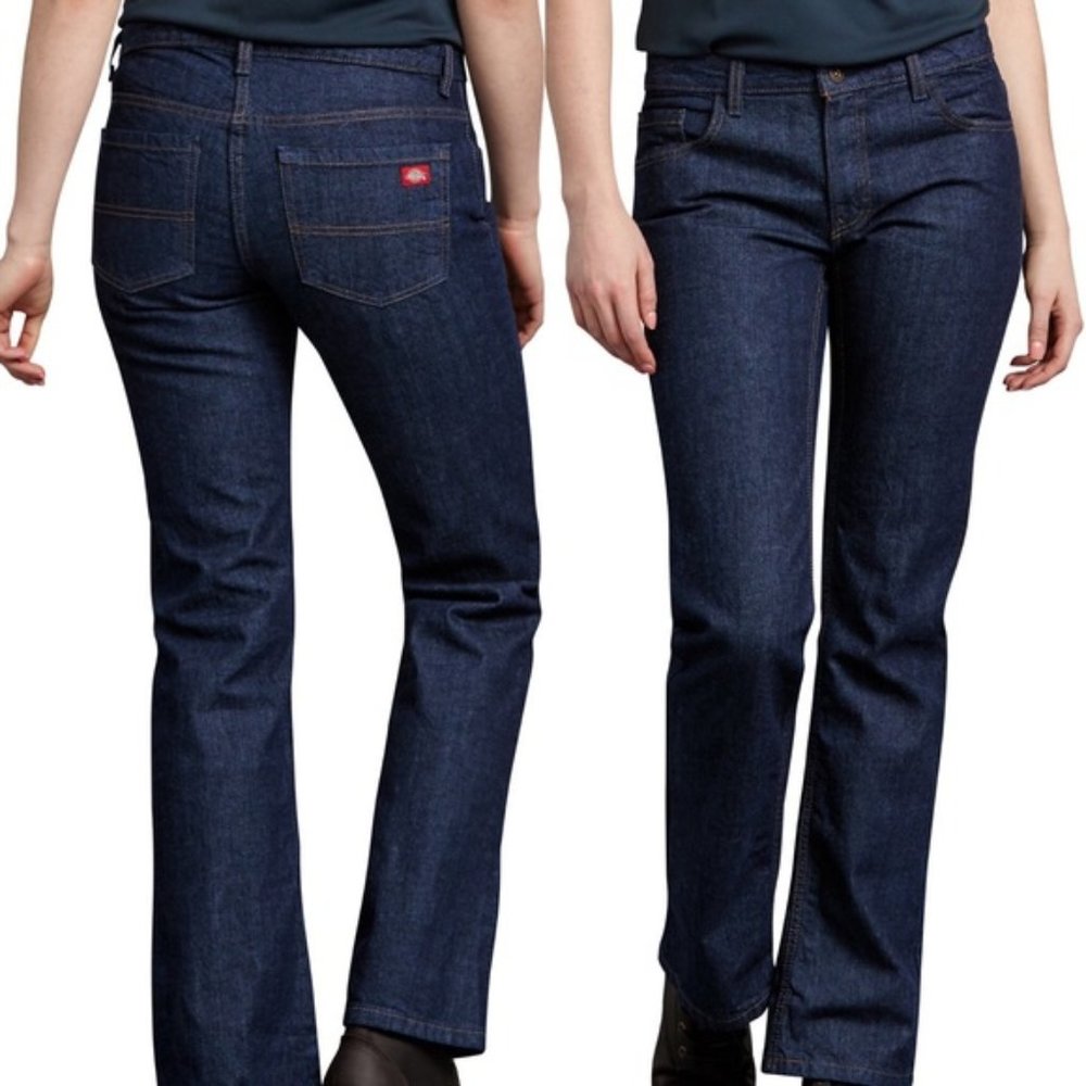 Dickies Relaxed Fit Boot Cut Dark Wash Denim Jeans 100% Cotton Women's Size 16
